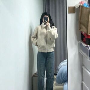 Uniqlo WOMEN PILE-LINED FLEECE CROPPED FULL-ZIP LONG-SLEEVE JACKET